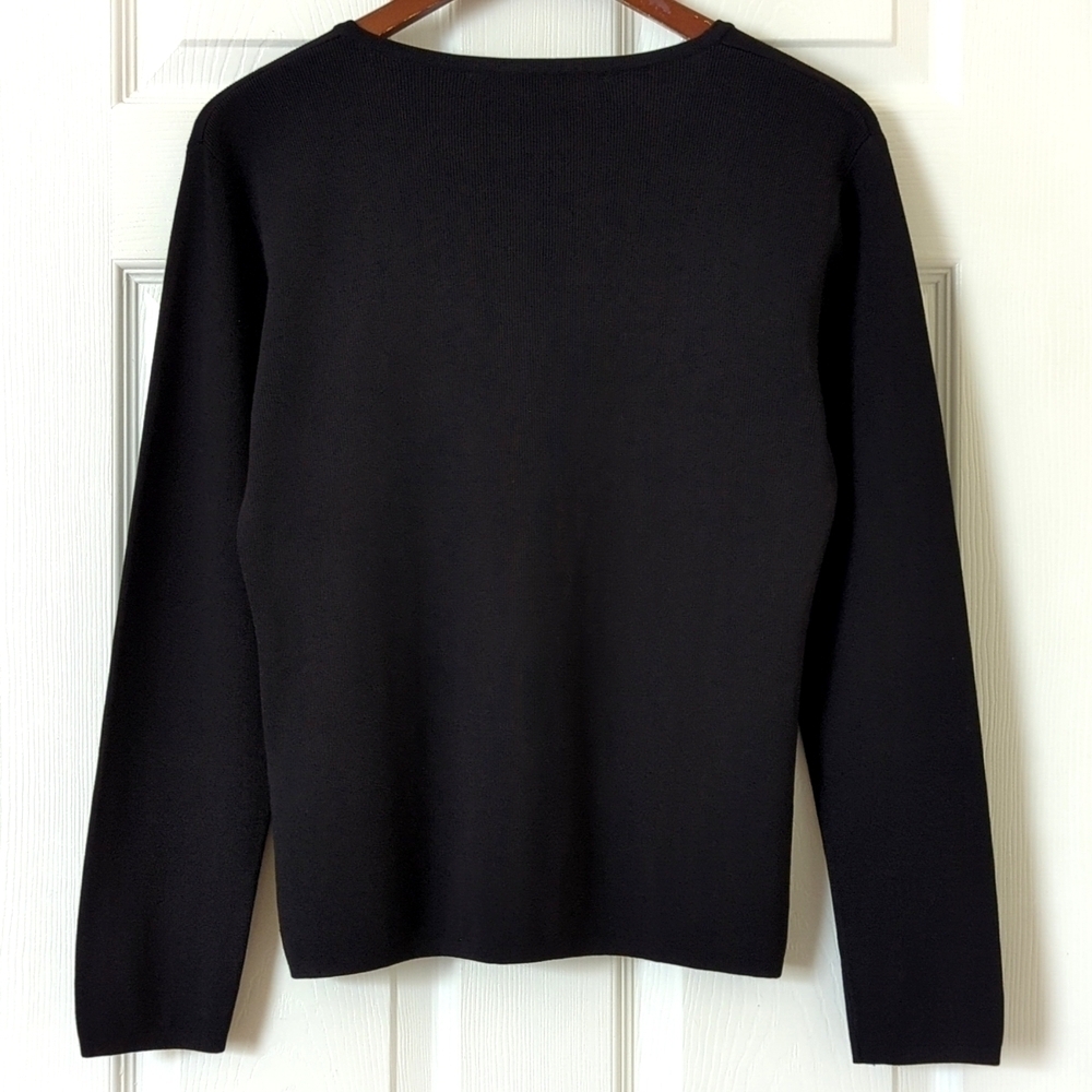 Michelle Nicole Floral Embroidered & Beaded Ribbed Knit V-neck Cardigan Black M - Picture 9 of 10